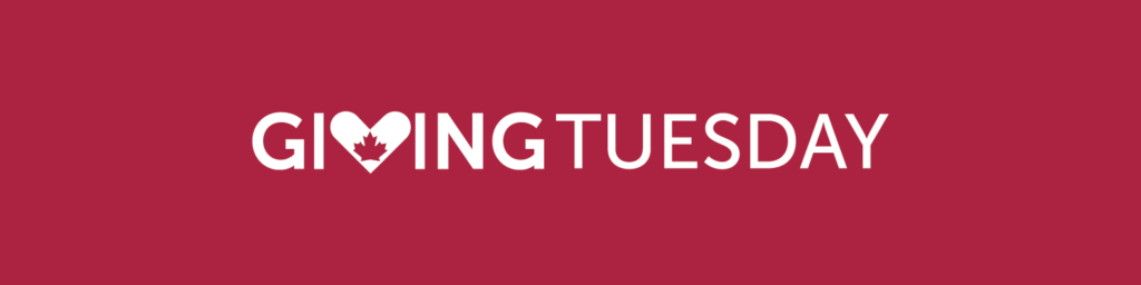 Giving Tuesday logo in white text with dark red background representing the brand